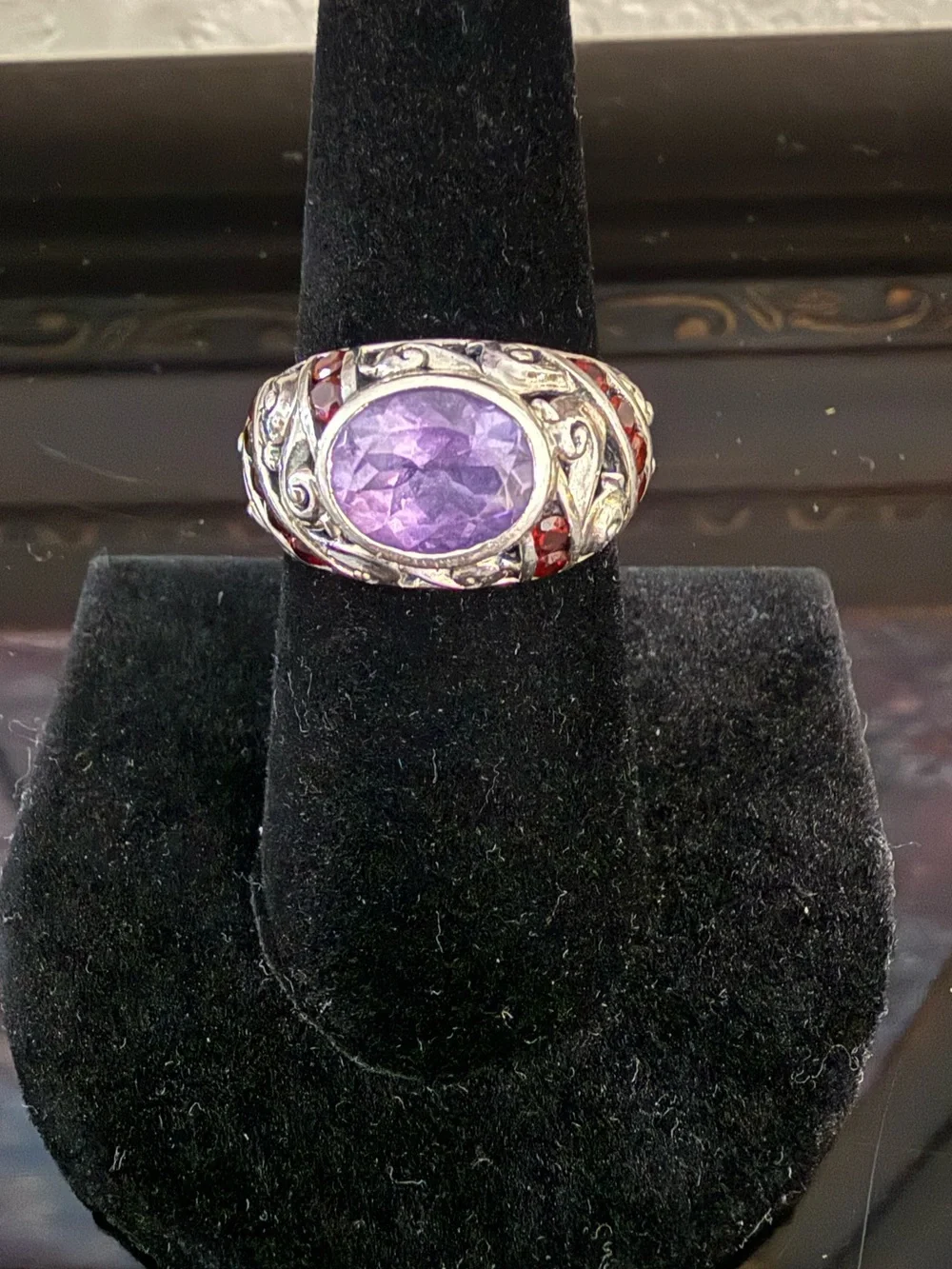 Amethyst and Garnet Accent Sterling Silver Statement Ring